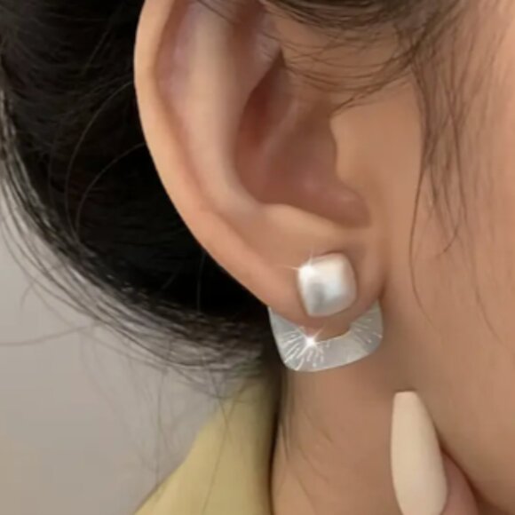 Square Stud Earrings for Women, S925 Sterling Silver NEW - Picture 2 of 5